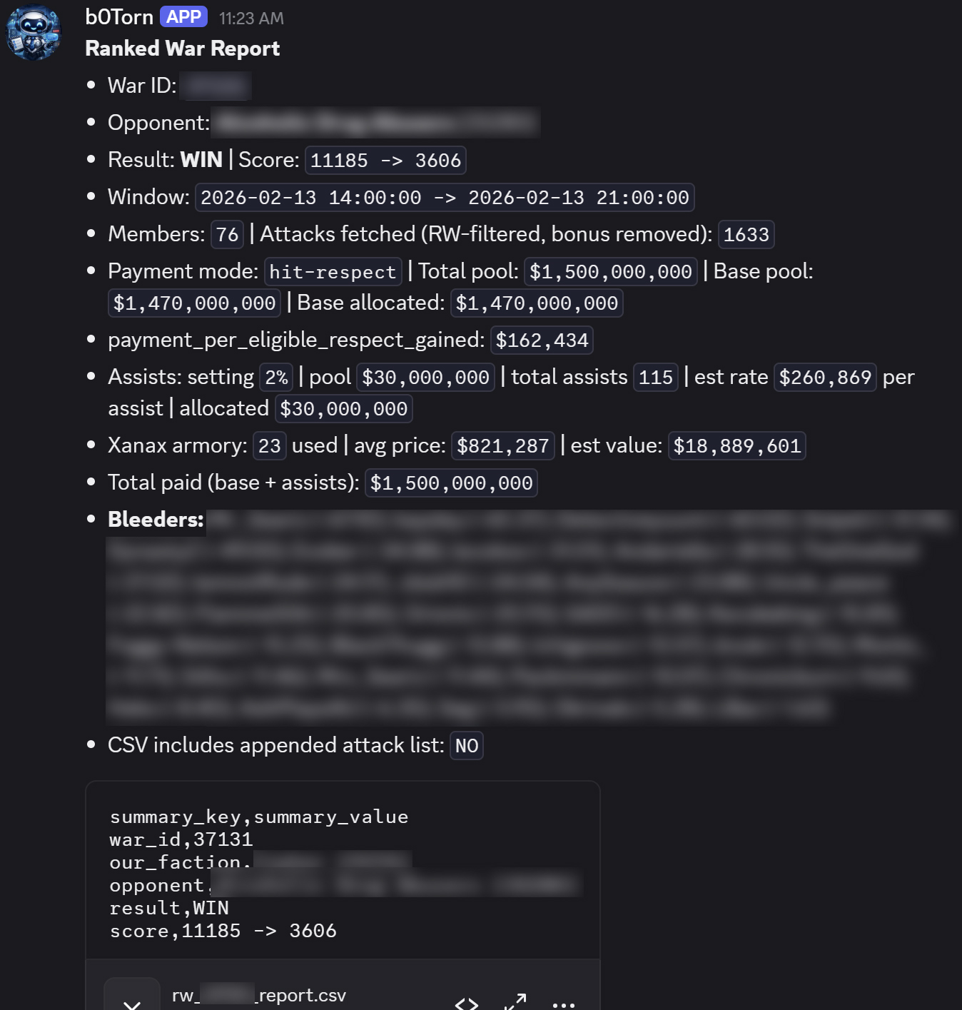 War report in Discord